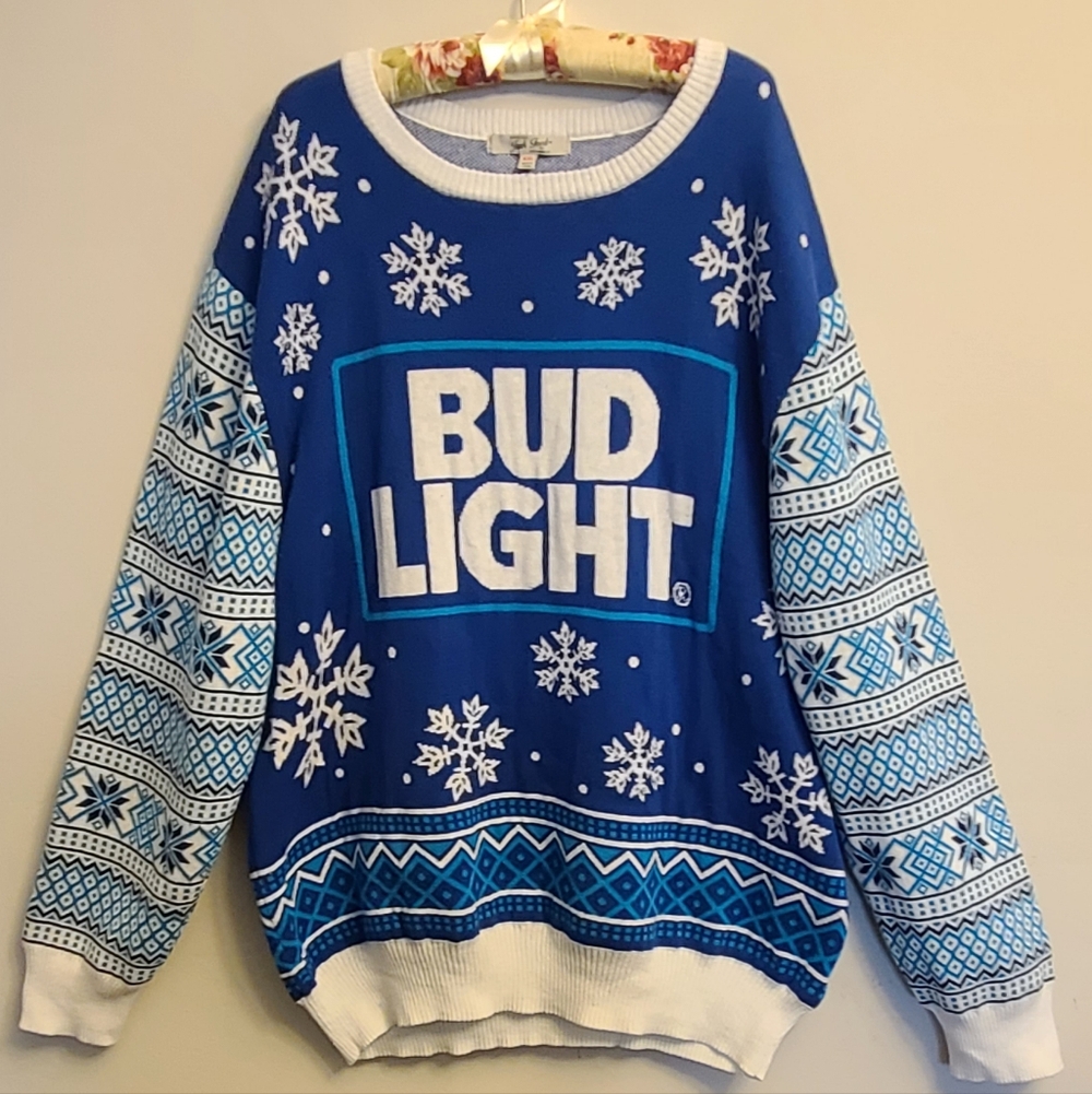 Ugly Christmas Sweater BUD LIGHT Blue Size 4XL Big and Tall